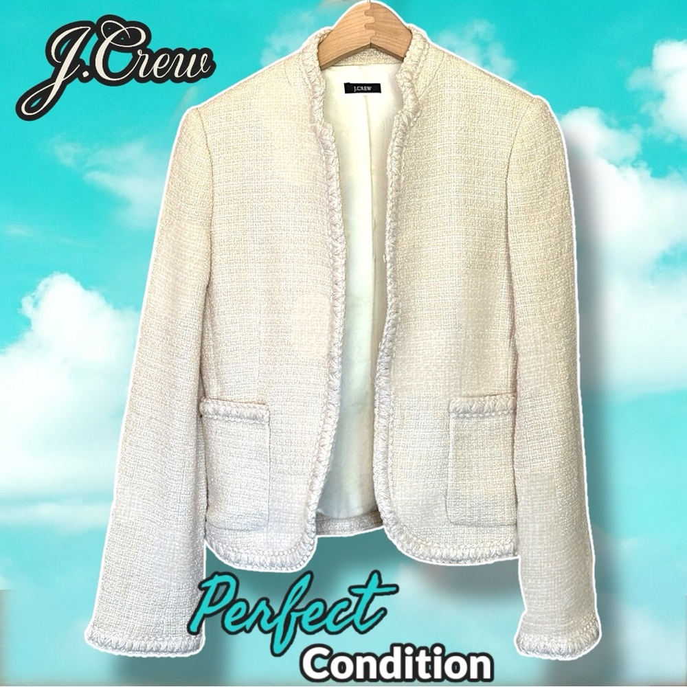 Like New 🌸 J.Crew Cream Braided Tweed Blazer, Satin Lining, Office Style - Picture 4 of 17